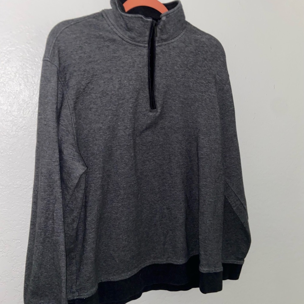 Grey Sherpa zip sweater long sleeve w/ black features casual winter travel wear